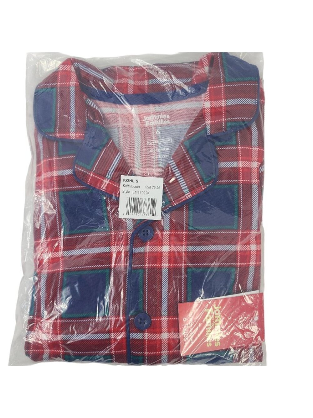 NEW Jammies For Your Families Kids 2-Piece Red Plaid Sleep Set Size 6